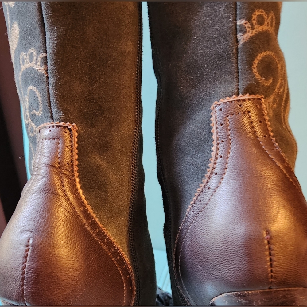 SAM EDELMAN Victorian Embroidery Suede Leather Zip BOW Ties Knee Boots 8.5 EUC - Picture 10 of 16